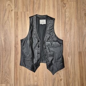 Black Leather Button-Up Vest